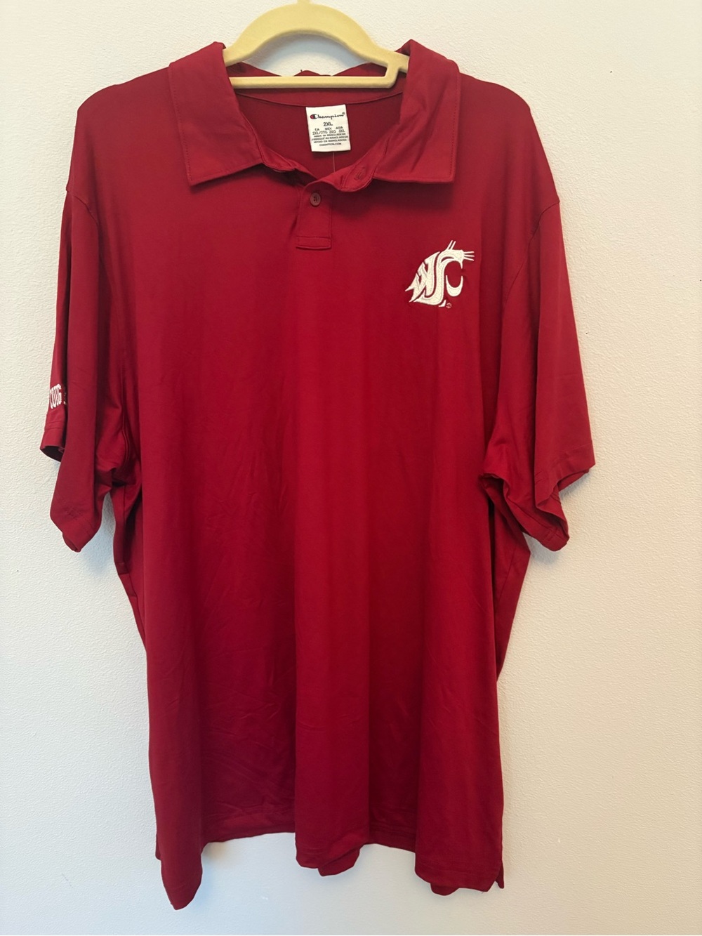 Champion Men’s Red Polo with White WSU Logo